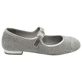 Chanel CC Cap Toe Mary Jane Flats in Silver Glitter Silvery Metallic