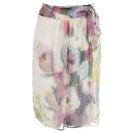Valentino Garavani Saia Valentino Floral Estampado em Seda Multicolor Branco Cru