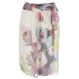 Valentino Garavani-Valentino Floral Print Skirt in Multicolor Silk-White,Cream