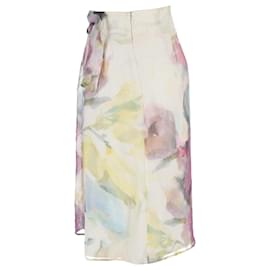 Valentino Garavani-Valentino Floral Print Skirt in Multicolor Silk-White,Cream