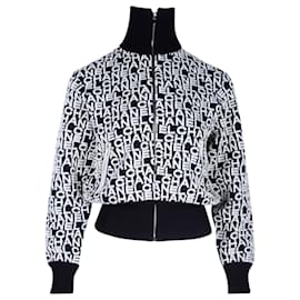 Chanel-Chanel Logo-Print Bomber Jacket in Black and White Wool-Other