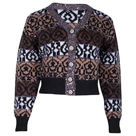 Chanel-Cardigan con bottoni a fantasia Chanel in lana marrone-Marrone