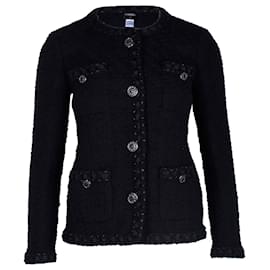 Chanel-Jaqueta de noite Chanel com acabamento na borda em lã preta-Preto