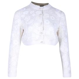Chanel-Cardigan corto ricamato Chanel in cashmere color crema-Bianco