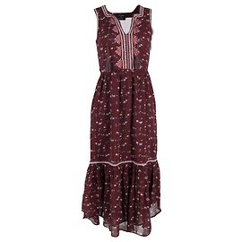 Abito longuette floreale Leena di Ulla Johnson in seta bordeaux Rosso Bordò