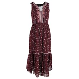 Ulla Johnson-Ulla Johnson Leena Floral Midi Dress in Burgundy Silk-Red,Dark red