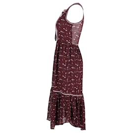 Ulla Johnson-Ulla Johnson Leena Floral Midi Dress in Burgundy Silk-Dark red