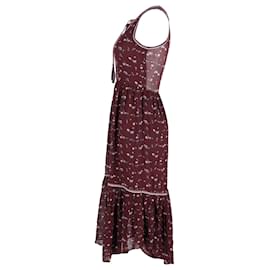 Ulla Johnson-Ulla Johnson Leena Floral Midi Dress in Burgundy Silk-Red,Dark red