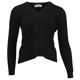 Sandro Paris – Rippstrickpullover mit V-Ausschnitt aus schwarzer Viskose Schwarz