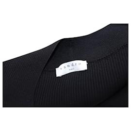 Sandro-Sandro Paris V-Neck Rib Knit Sweater in Black Viscose-Black