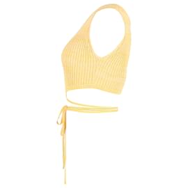 Autre Marque-Christopher Esber Wrap-Tie Knit Crop Top in Yellow Viscose-Yellow