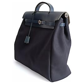 Hermès-Hermès unisex Herbag handbag in blue canvas-Blue