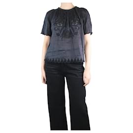 Isabel Marant-Black short-sleeved embroidered top - size UK 8-Black