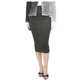 Balmain Dunkelgrüner gerippter Bleistiftrock - Größe UK 12 Grün