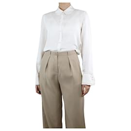 Frame Denim-Cream silk ruffle-trim shirt - size M-Cream