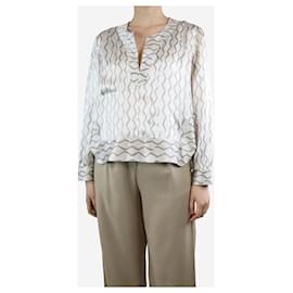 Isabel Marant-Camisa neutra de seda estampada con escote en pico - talla UK 12-Beige