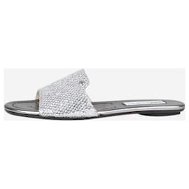 Jimmy Choo-Silver glitter flat open toe sandals - size EU 37-Silvery