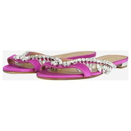 Aquazzura-Magenta crystal-embellished flat sandals - size EU 37-Purple