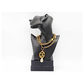 Chanel 36 CC Perlenanhänger-Halskette Gold hardware
