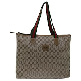Gucci-GUCCI GG Plus Supreme Web Sherry Line Tote Bag PVC Red Beige Green Auth 68631-Red,Beige,Green