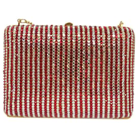 Gucci-GUCCI Rhinestone Chain Shoulder Bag Red Auth 68521A-Red