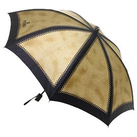FENDI Zucchino Ombrello pieghevole Canvas Nylon Oro Nero Auth bs12295 Nero D'oro