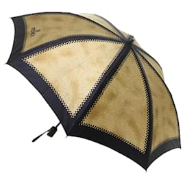 Fendi-Guarda-chuva dobrável FENDI Zucchino Canvas Nylon Gold Black Auth bs12295-Preto,Dourado