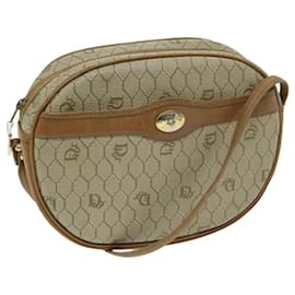 Christian Dior-Christian Dior Honeycomb Canvas Shoulder Bag PVC Leather Beige Auth ar11540-Beige