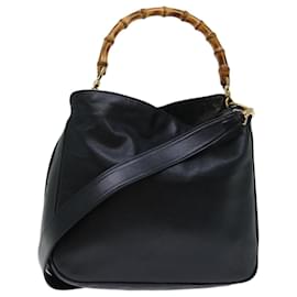 Gucci-GUCCI Bambú Bolso De Mano Cuero 2camino negro 001 3444 1638 autenticación 68466-Negro