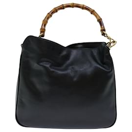 Gucci-GUCCI Bamboo Hand Bag Leather 2way Black 001 3444 1638 auth 68466-Black