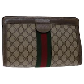 Gucci-GUCCI Pochette Linea GG Supreme Web Sherry PVC Beige 89 01 002 Auth yk11302-Beige