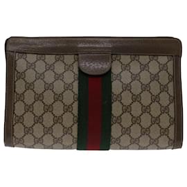 Gucci-GUCCI GG Supreme Web Sherry Line Clutch Bag PVC Beige 89 01 002 Auth yk11302-Beige