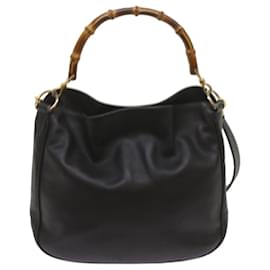Gucci-GUCCI Bamboo Hand Bag Leather 2way Black 001 1781 1638 auth 68678-Black