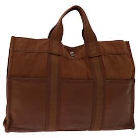 Hermès-HERMES Fourre Tout MM Hand Bag Canvas Brown Auth bs12587-Brown