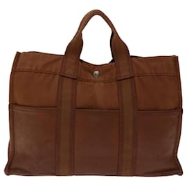 Hermès-HERMES Fourre Tout MM Hand Bag Canvas Brown Auth bs12587-Brown