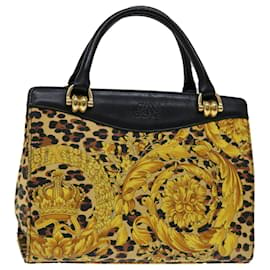 Gianni Versace-Gianni Versace Hand Bag Canvas Yellow Auth bs12591-Yellow