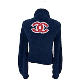 Chanel-Nueva chaqueta bomber con el icónico logo CC Teddy.-Azul