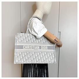 Dior-Book Tote Medium Embroidery Canvas Bag Dior Oblique Grey-Grey