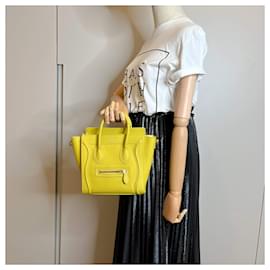 Céline-Luggage Nano Drummed Calfskin Leather 2-Ways Tote Bag Yellow-Yellow