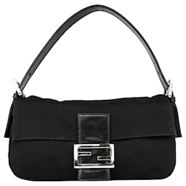Fendi-Fendi – Baguette-Tasche mit FF-Schnalle, schwarz-Schwarz