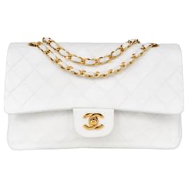 Chanel-Chanel piel de cordero acolchada 24Bolso mediano con solapa y forro K Gold-Blanco