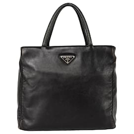 Prada-Prada Triangle Leather Tote Bag-Black