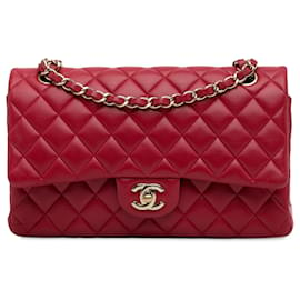 Chanel-Patta foderata in pelle di agnello Chanel Red Medium Classic-Rosso