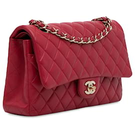 Chanel-Patta foderata in pelle di agnello Chanel Red Medium Classic-Rosso