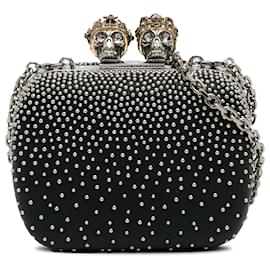 Alexander Mcqueen-Alexander McQueen Black Mini Queen And King Skull Clutch on Chain-Black