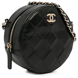 Chanel-Bandolera redonda Chanel de piel de cordero acolchada negra-Negro