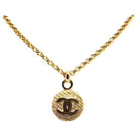 Chanel-Collana con ciondolo tondo CC in oro Chanel-D'oro