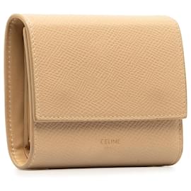 Céline-Celine Brown Leather Trifold Wallet-Brown,Beige