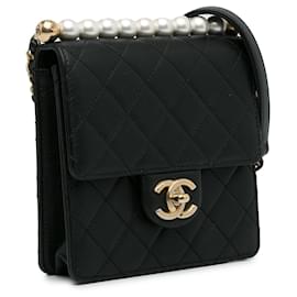 Chanel-Solapa de perlas pequeñas y elegantes negras Chanel-Negro