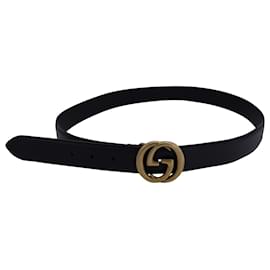 Gucci-Cinturón Gucci entrelazado GG Marmont en cuero negro-Negro